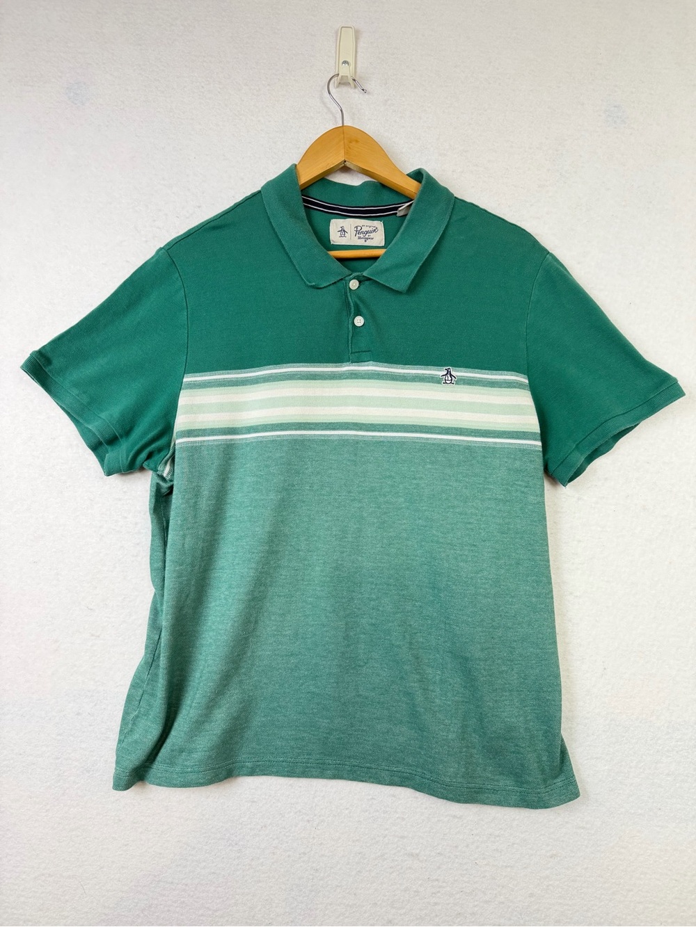Original Penguin Mens Polo Shirt XL Green Tipped Munsingwear Short Sleeve Golf